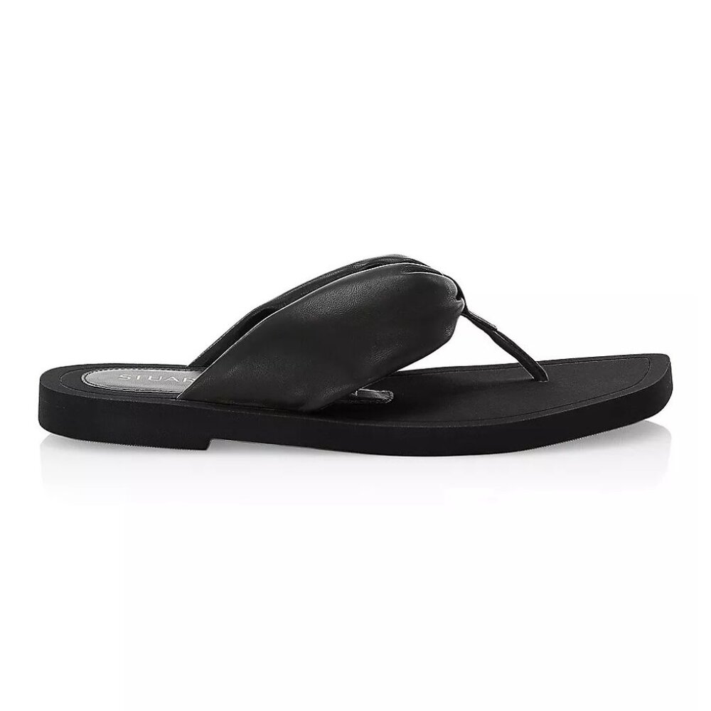 $280 Stuart Weitzman Cassie RICH Leather Thong Sandals SLIDE black 7 (DC2)